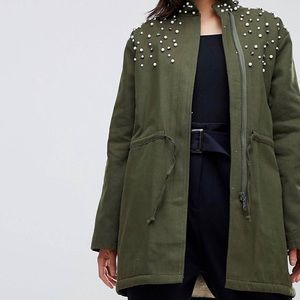 Pearl embellished parka jacket
